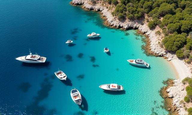 Baia cristallina in Costa Smeralda con yacht alla fonda