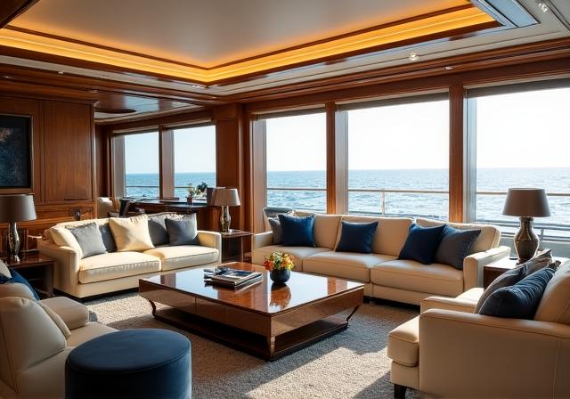 Rendering di interior design di un luxury yacht