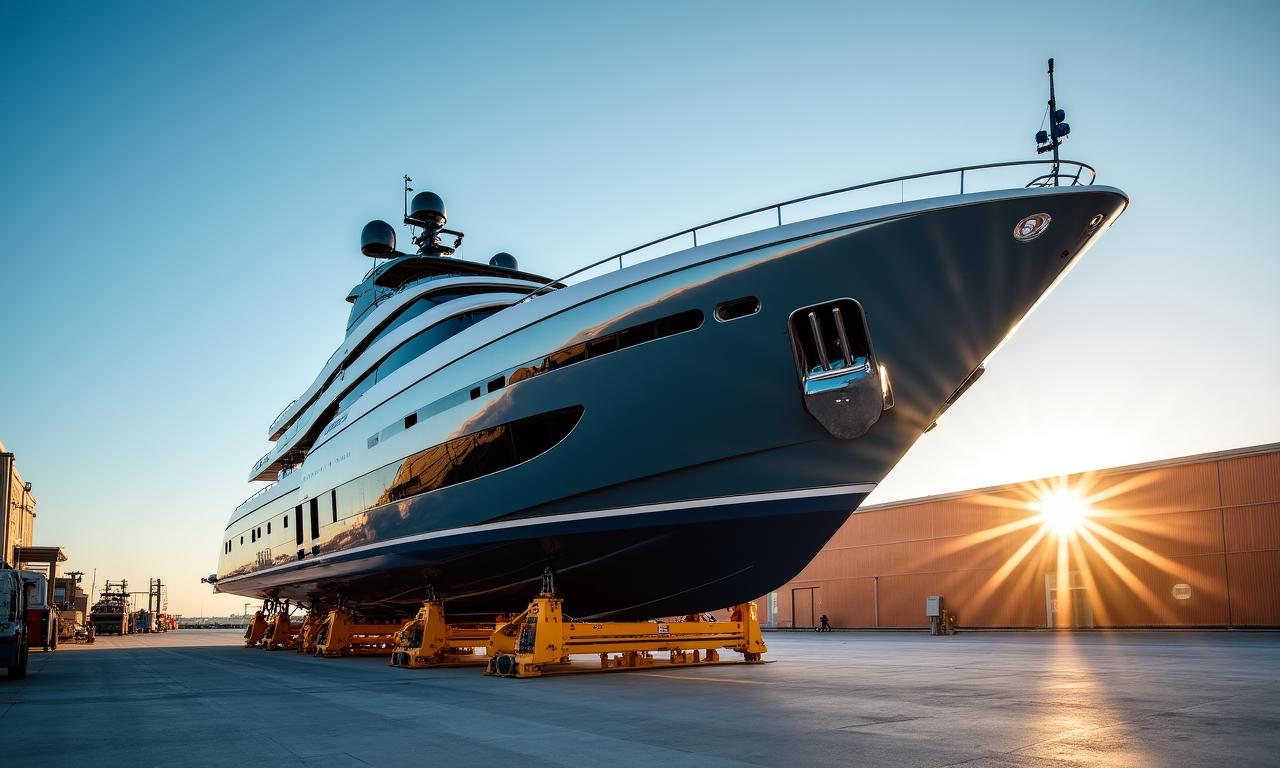 Yacht di lusso in cantiere per manutenzione invernale